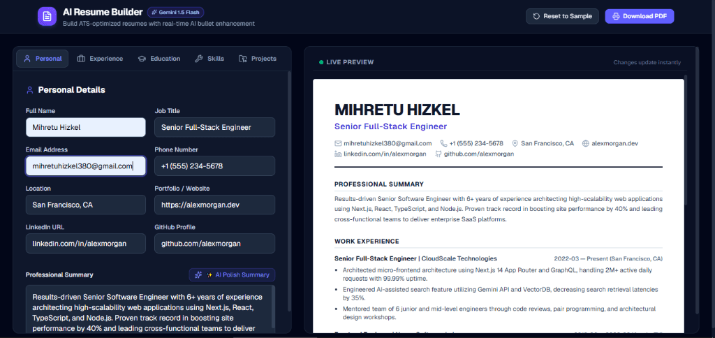 AI Resume Builder Preview screenshot